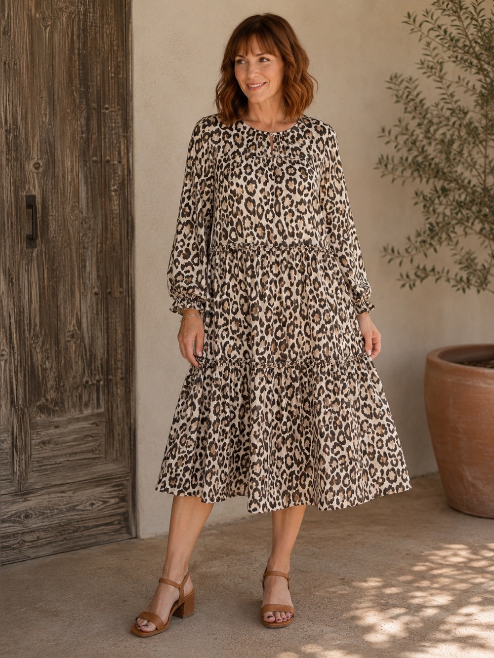 LOFT Leopard Print Midi Dress - Black and Cream